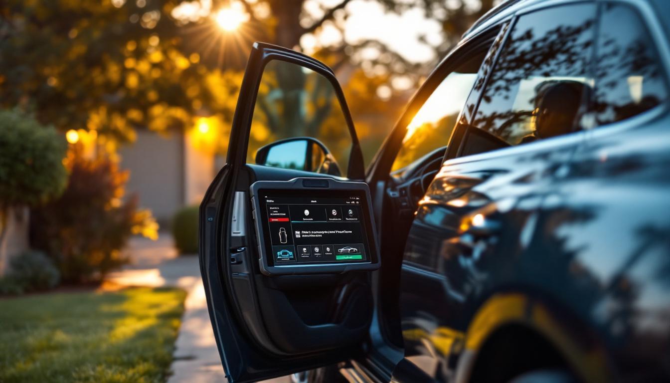 Mobile locksmith programming an Audi Advanced Key with AVDI MQB Component Protection workflow in a Grand Prairie driveway