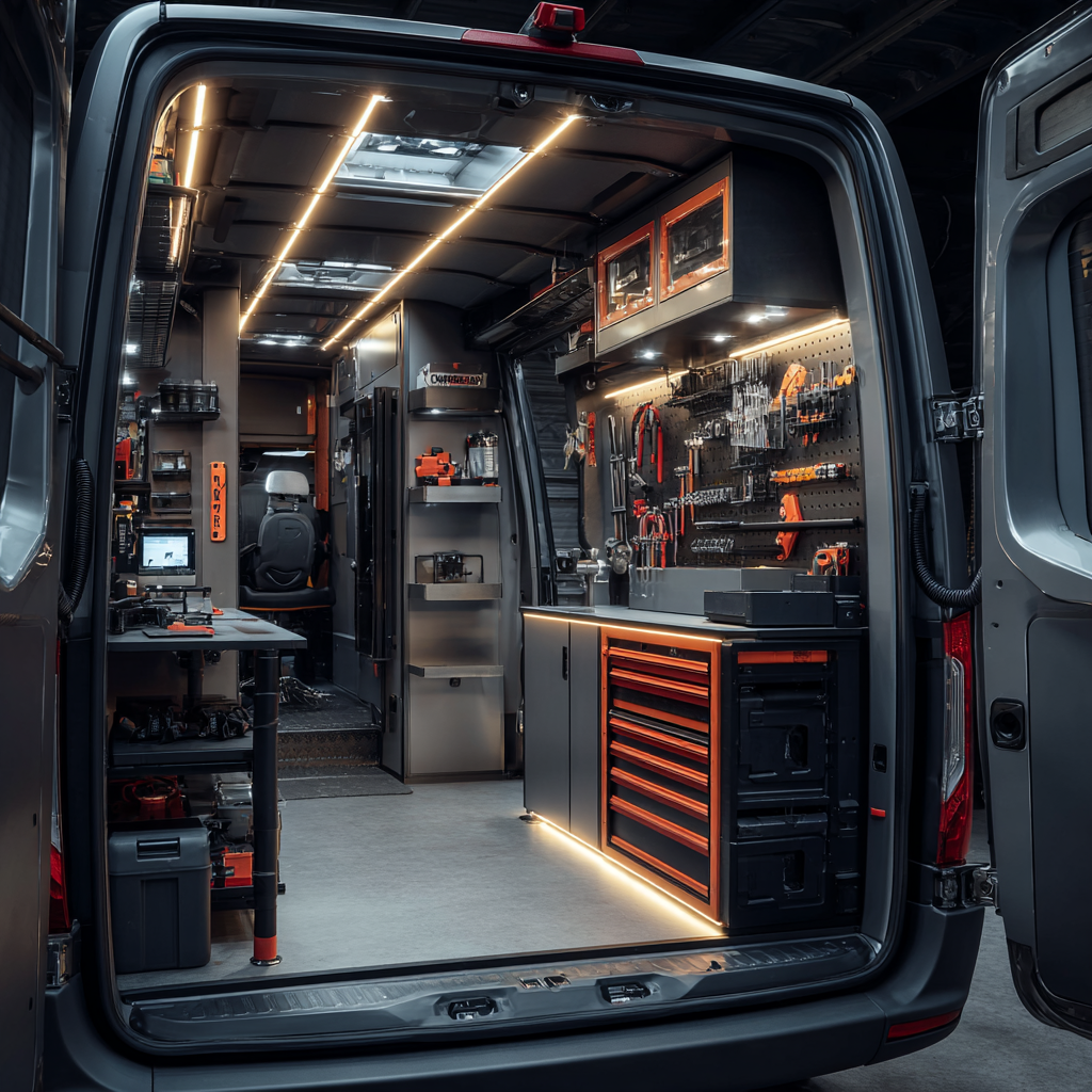 Fully equipped mobile locksmith van workshop in Grand Prairie, TX